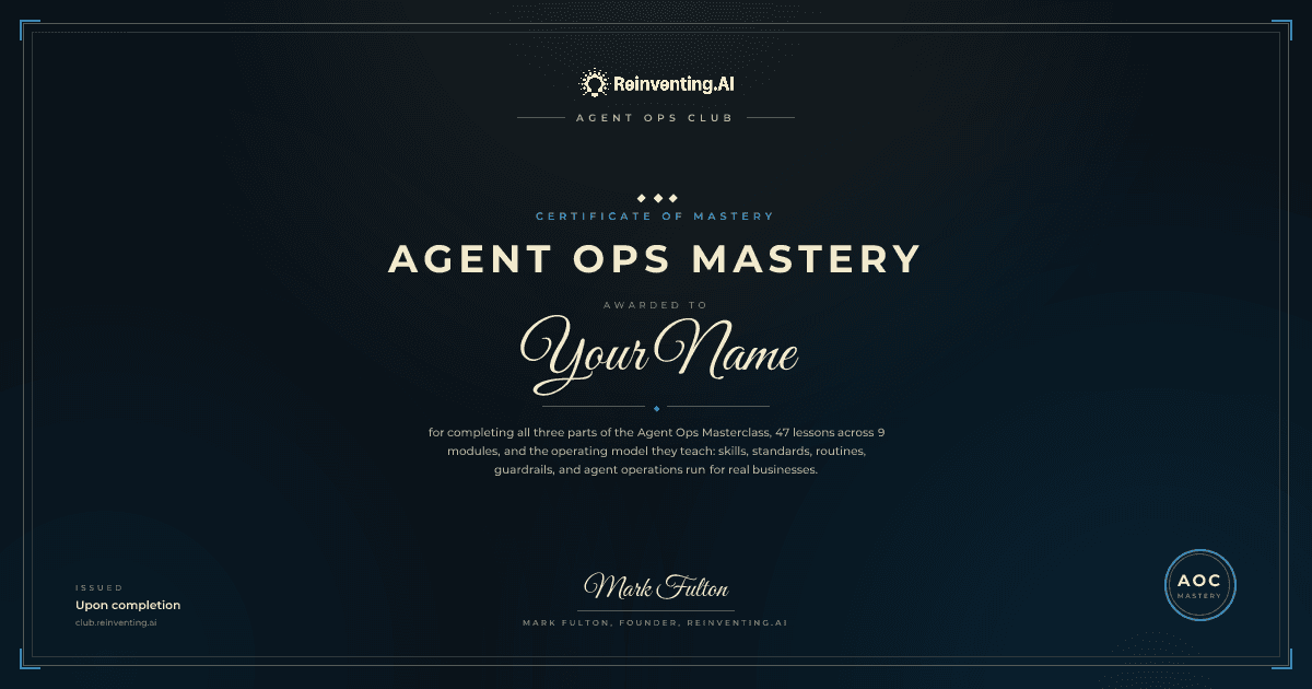 The Agent Ops Mastery certificate