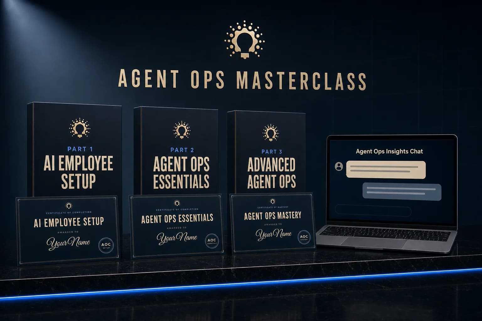 The Agent Ops Masterclass in three parts, with its three certificates and Agent Ops Insights Chat