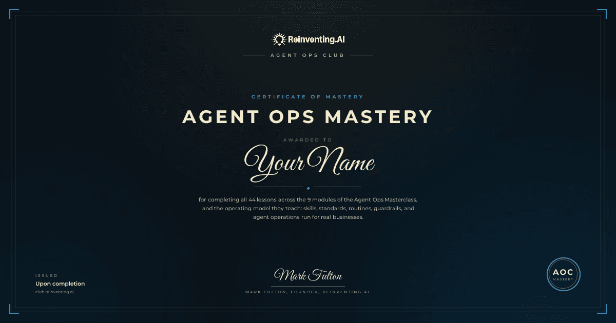 The Agent Ops Mastery certificate
